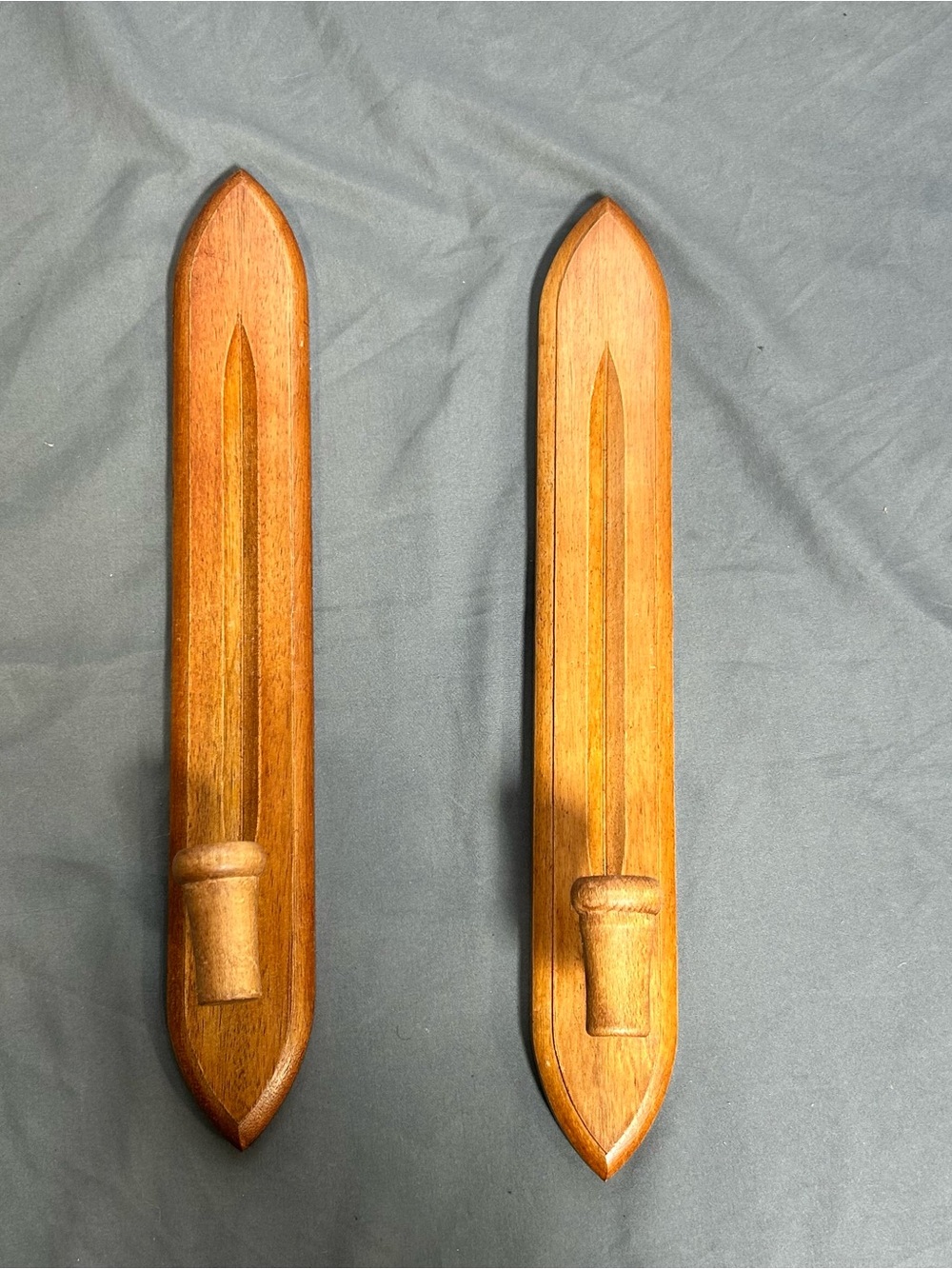 Homco Brown Wooden Wall Candle Holders - Pair